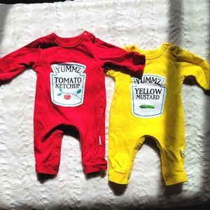 Twin 3 Month Baby Outfits, Ketchup and Mustard